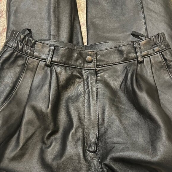Vintage Black Leather Straight Leg Women's Pants, Size 28 - Picture 3 of 4